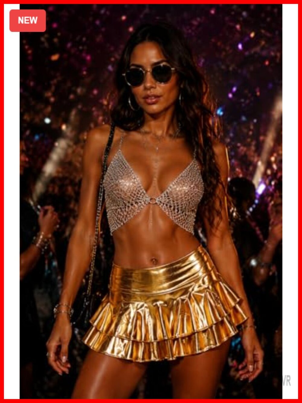 Metallic Pleated Mini Skort Low Rise Ruffle Skater Club Rave Dance - Picture 4 of 6